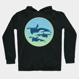 ORCA trio, Killer Whale, Dolphin - green blue Hoodie